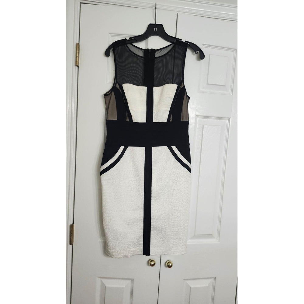 Cache Dress Womens 8 White Black Mesh Colorblock Sheath Bodycon Short Party